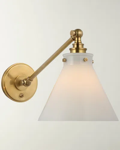 Visual Comfort Signature Parkington Single Library Wall Light In Antique-burnished Brass With White Glass By Chapman & Myers In Antique Brass