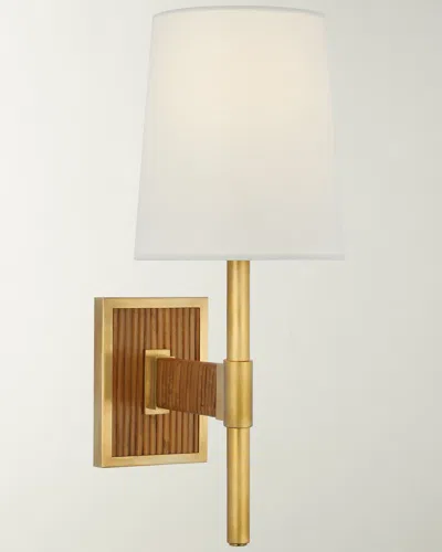 Visual Comfort Signature Elle Small Single Sconce In Hand-rubbed Antique Brass And Dark Rattan With Linen Shade By Suzanne Ka