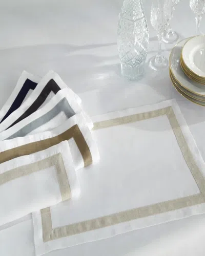 Home Treasures Fino Linen Placemats, Set Of 6 In White/irish Winter Green