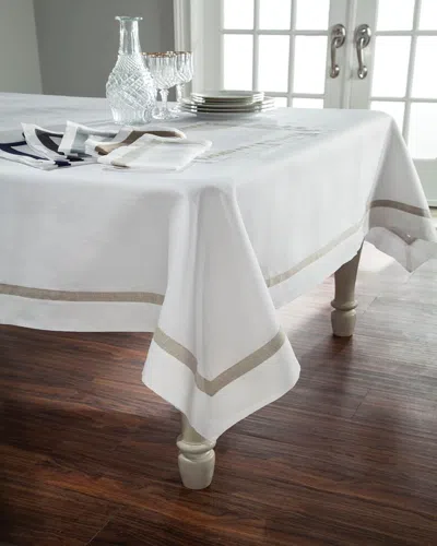 Home Treasures Fino Linen Tablecloth, 72" X 144" In White/light Natural