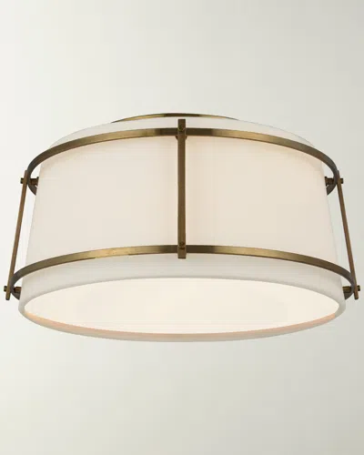 Visual Comfort Signature Callaway Small Flush Mount By Carrier & Company In Hand-rubbed Ab With Linen Shade And Frosted Acrylic Diffuser