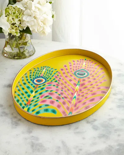 Les Ottomans X Matthew Williamson Peacock Feather Duo Iron Oval Tray In Multi