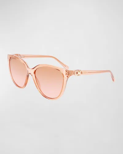 Ferragamo Gancini Injection Plastic Cat-eye Sunglasses In Ink / Pink