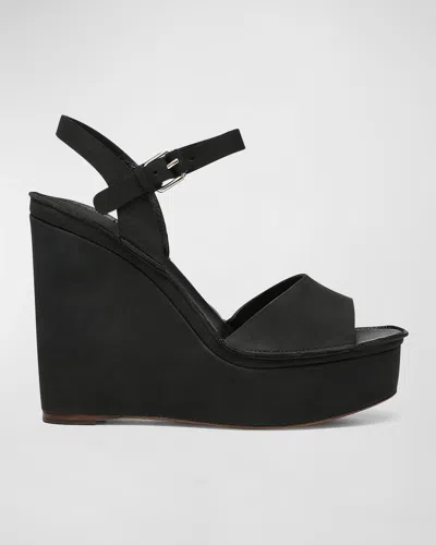 Joie Hindy Suede Ankle-strap Wedge Sandals In Blk