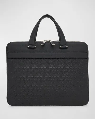 Ferragamo Gancini Embossed-leather Briefcase In Nero