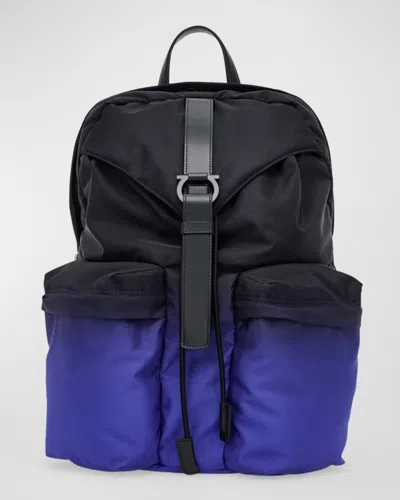 Ferragamo Ombre Nylon Backpack In Nero-lapis