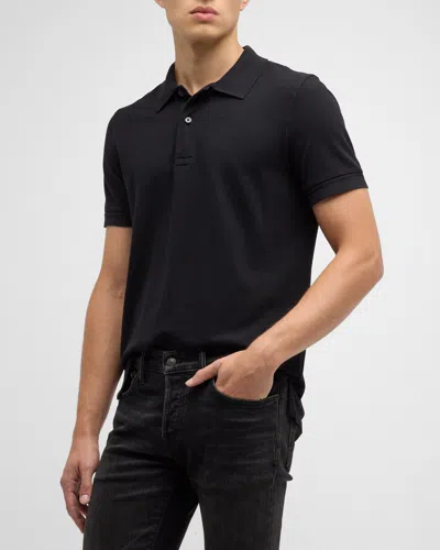 Tom Ford Men's Cotton Pique Polo Shirt In Black