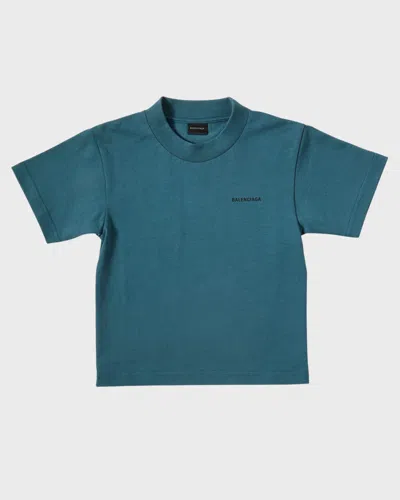 Balenciaga Kids' Logo-print Cotton T-shirt In Dark Blue