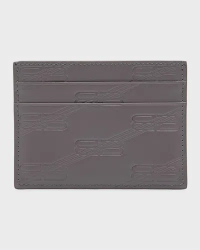 Balenciaga Men's Monogram Embossed Leather Card Case In Gray
