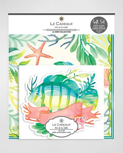 Le Cadeaux Table Accent Place Cards And Dinner Napkins Gift Set In White, Green, Yellow