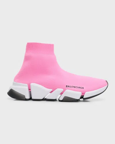 Balenciaga Speed 2.0 Logo Knit Sock Sneakers In 5901 Light Pink/white/bla