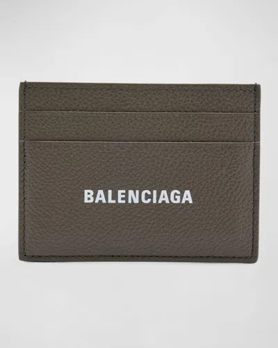 Balenciaga Men's Calfskin Cash Card Holder In Kaki