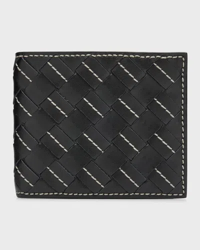 Bottega Veneta Men's Intrecciato 15 Avenue Stitch Bifold Wallet In Beige/blac