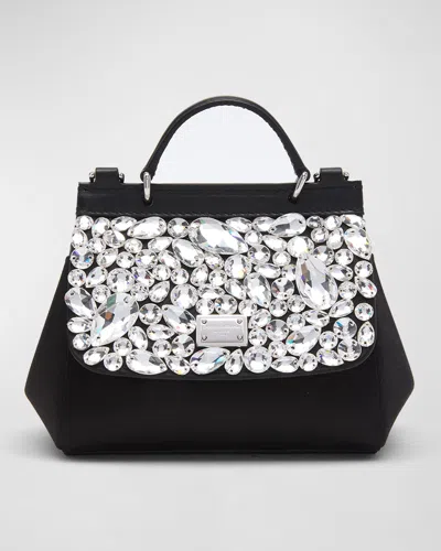 Dolce & Gabbana Kids' Mini Sicily Crystal-embellished Bag In Black