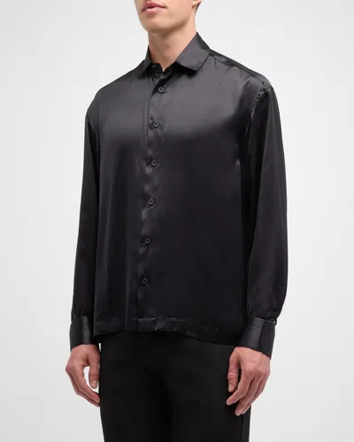 Knt Men's Silk Dress Shirt In Black
