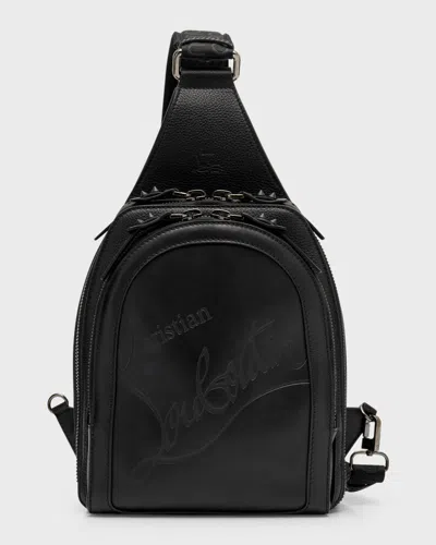 Christian Louboutin Men's Loubifunk Leather Sling Crossbody Bag In Black/black/black