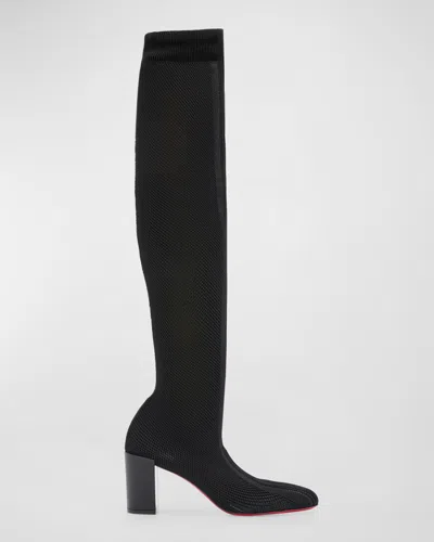 Christian Louboutin Beyonstage Knit Red Sole Knee Boots In Black