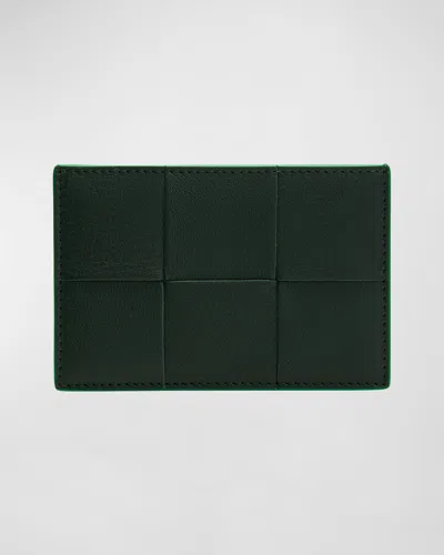 Bottega Veneta Men's Cassette Intrecciato Leather Card Case In Raintree-par/rain