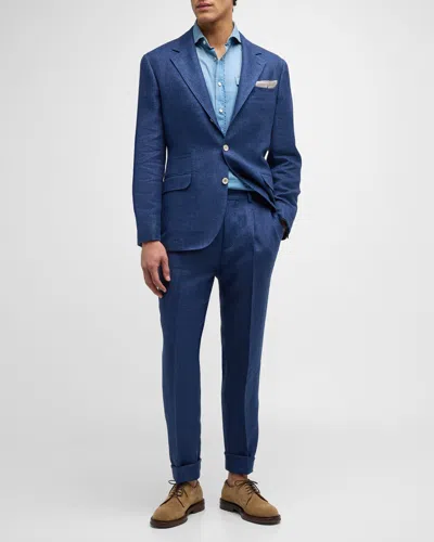 Brunello Cucinelli Men's Linen, Wool And Silk Suit In Indigo