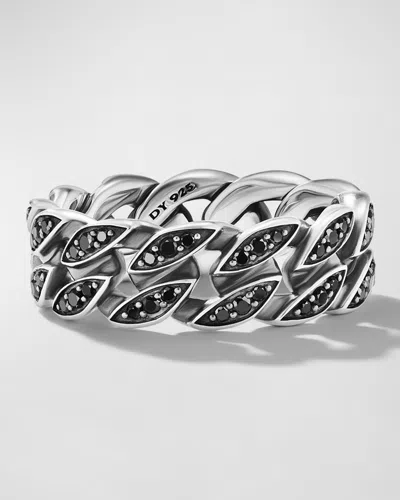 David Yurman Sterling Silver Curb Chain Diamond Band Ring In Black Diamond