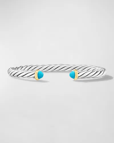 David Yurman Men's Cable Flex Cuff Bracelet With Gemstone And 14k Gold In Silver, 6mm In Chinese Turquoise