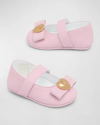 Versace Kids' Girl's Lamb's Leather Prewalkers, Newborn-12m In Pale Pink