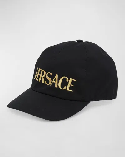 Versace Kids' Logo刺绣棒球帽 In Black