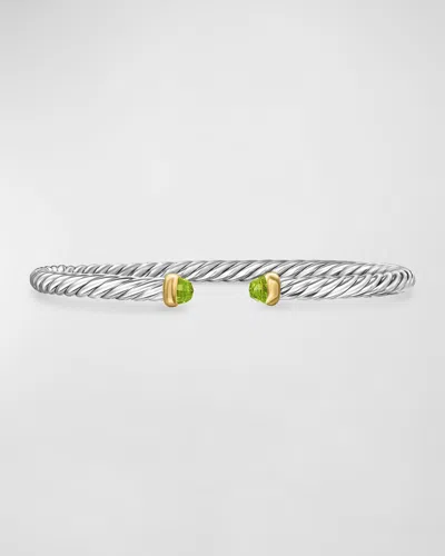 David Yurman Cable Flex Bracelet With Gemstone In Silver And 14k Gold, 4mm In Peridot