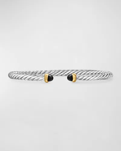 David Yurman Cable Flex Bracelet With Gemstone In Silver And 14k Gold, 4mm In Black Onyx