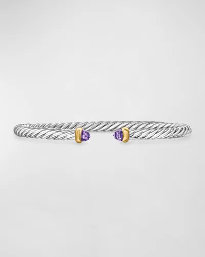 David Yurman Cable Flex Bracelet With Gemstone In Silver And 14k Gold, 4mm In Amethyst