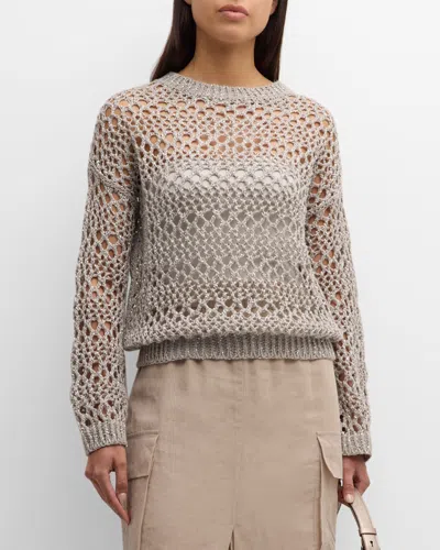 Brunello Cucinelli Paillette Open Weave Sweater With Tube Top In C9593 Grey