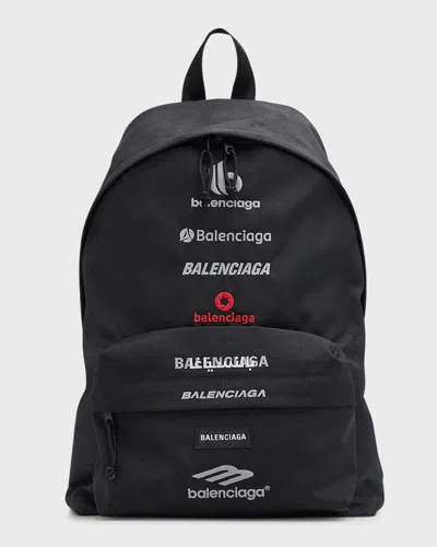 Balenciaga Men's Explorer Multilogo Nylon Backpack In 1000 Black