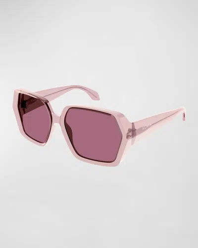 Alaïa Logo Acetate Butterfly Sunglasses In Shiny Transparent Dusty Pink