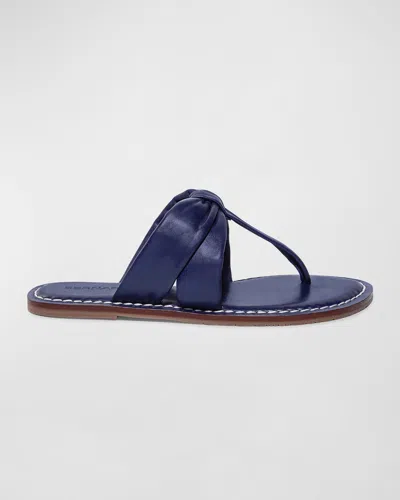 Bernardo Leather Flat Thong Slide Sandals In Midnight Leather