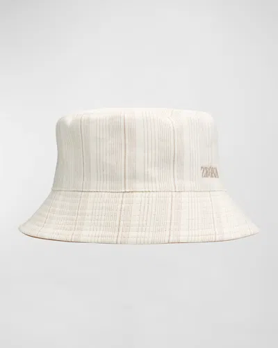 Zegna Men's Reversible Striped Bucket Hat In Medium Beige Stripe