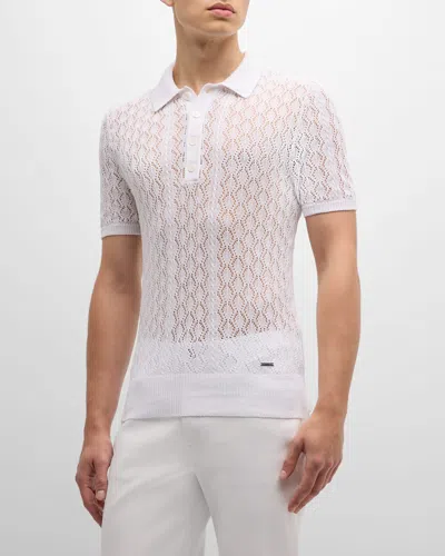 Dsquared2 Men's Pointelle Knit Short-sleeve Polo Shirt In White