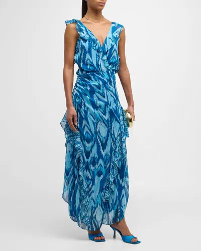 Ramy Brook Anika Ikat Printed Maxi Dress In Laguna Blue Taza Ikat Print