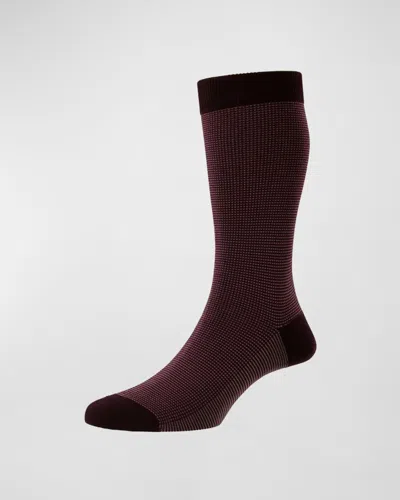 Pantherella Mid-calf Birdseye Ankle Socks, Black In Burgundy