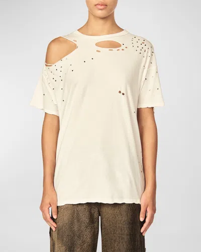 Interior Mandy Diamante Distressed Short-sleeve T-shirt In White