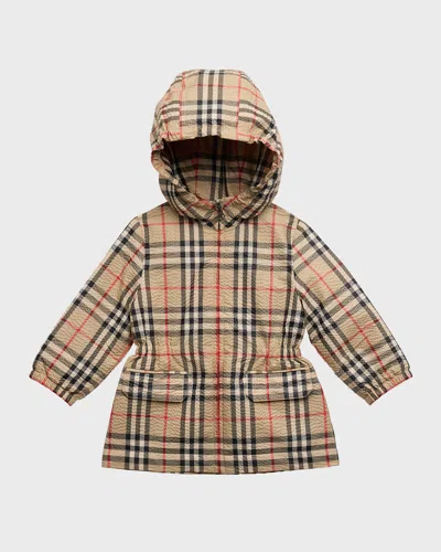 Burberry Kids' Girl's Bridget Check-print Lightweight Coat In Archive Beige Check