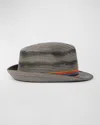 Paul Smith Men's Trilby Bright Stripe Straw Fedora Hat In Gray