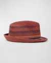 Paul Smith Men's Trilby Bright Stripe Straw Fedora Hat In Red