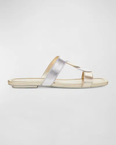 Stuart Weitzman Ibiza Slide Sandal In Silver/ Light Gold
