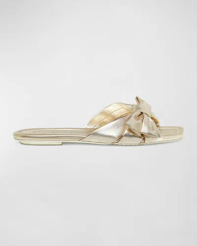 Stuart Weitzman Sofia Metallic Bow Slide Sandals In Light Gold