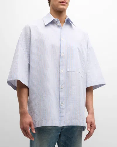 Bottega Veneta Men's Woven Check Short-sleeve Shirt In Pale Blue Burgundy