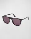 Tom Ford Men's Lionel-02 Acetate Square Sunglasses In Shiny Black Smoke Lenses