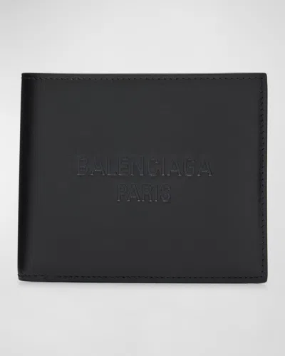 Balenciaga Men's Duty Free Embossed Logo Leather Bifold Wallet In 1000 Black
