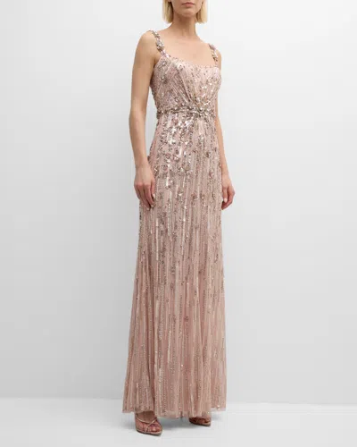 Jenny Packham Bright Gem Sequin Gown In Pink