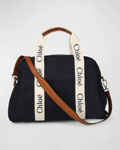 Chloé Logo-print Cotton Changing Bag In Blue