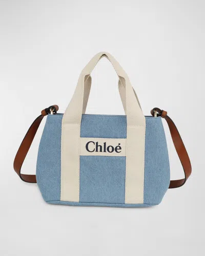 Chloé Kid's Denim Grosgrain Crossbody Bag In Denim Blue